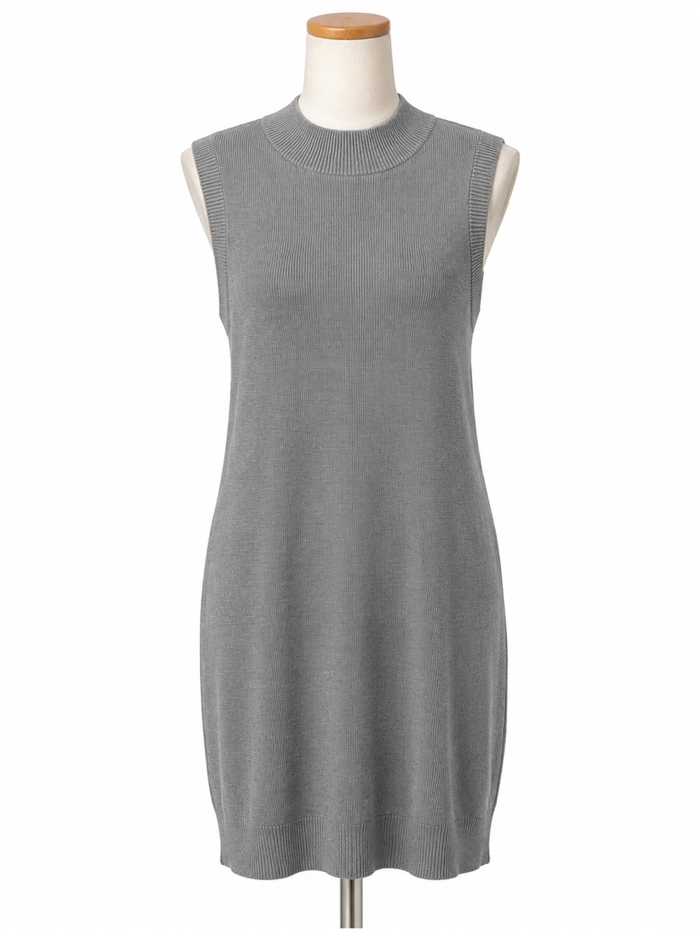 POL Light Gray Ribbed V-Neck Sweater with Leather Logo Patch